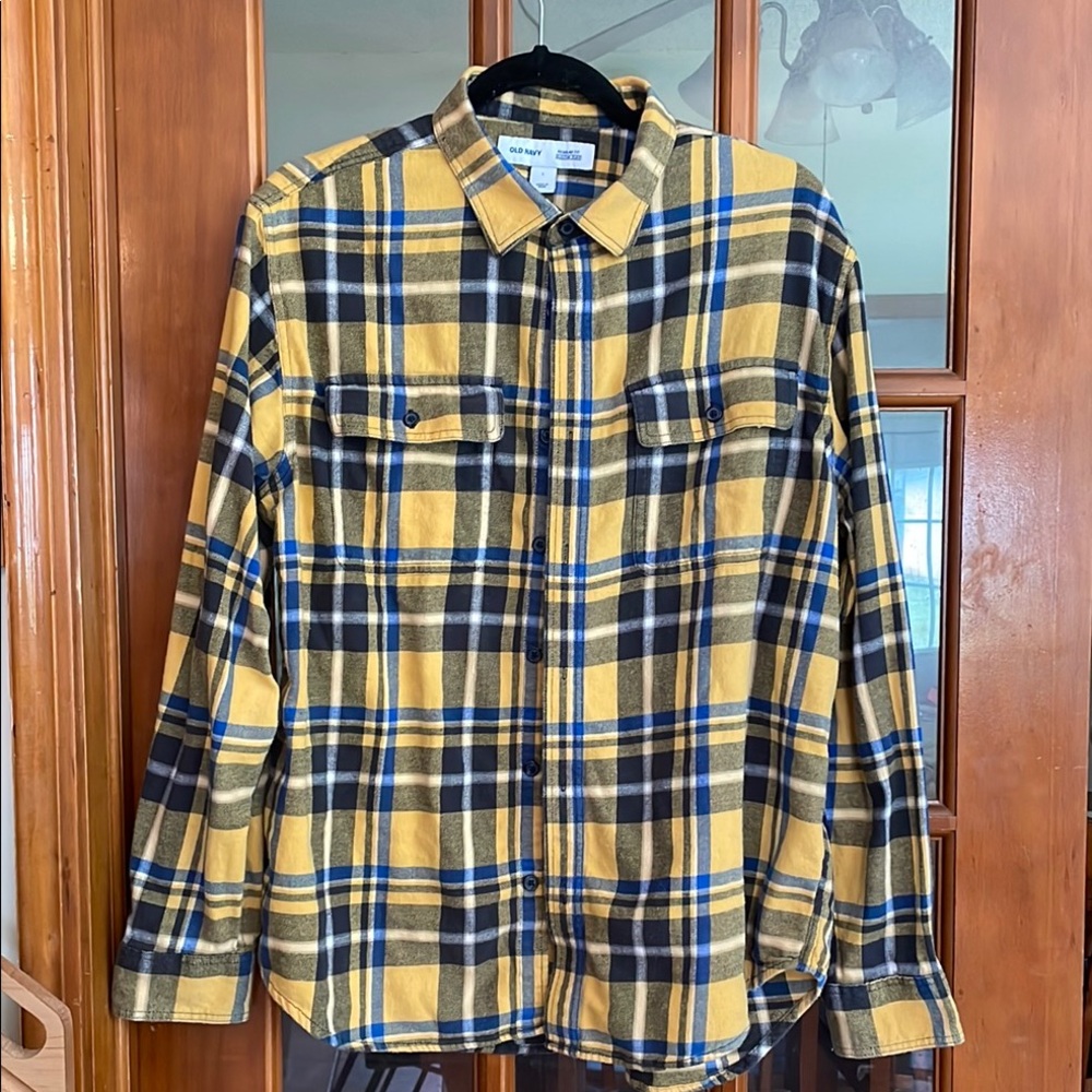 Old Navy Yellow and Black Plaid Flannel